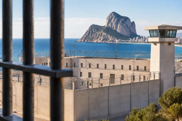 Symbolbild eines Gefängnisses an der Costa Blanca mit Blick auf den Ifach-Felsen, symbolisiert die Haftstrafe des Ex-Models wegen Betrugs.