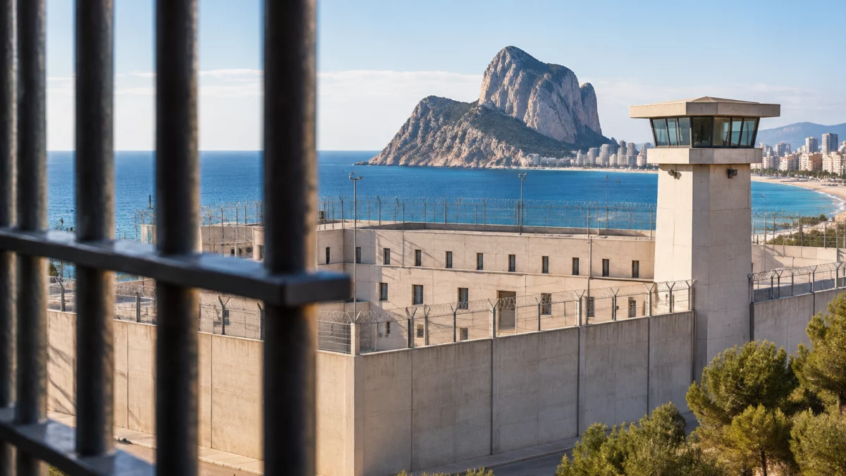 Symbolbild eines Gefängnisses an der Costa Blanca mit Blick auf den Ifach-Felsen, symbolisiert die Haftstrafe des Ex-Models wegen Betrugs.
