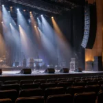 Leeres Auditorium mit Bühne und Bühnenbeleuchtung in einem Kulturzentrum